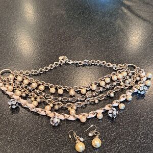 Talbots 4 strand necklace/ pearls and rhinestones, matching earrings.